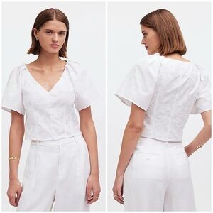Madewell Darted V-Neck Cropped Top in Eyelet White Floral Size 6 NWT